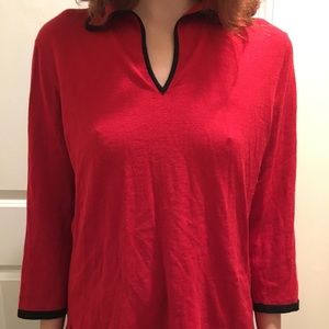 V-neck (with a collar) long-sleeve silk top
